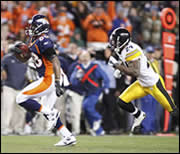 Damarius Thomas of the Denver Broncos Scores the Winning TD Against Pittsburgh