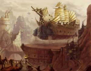 A Steampunk Ship in Flight 